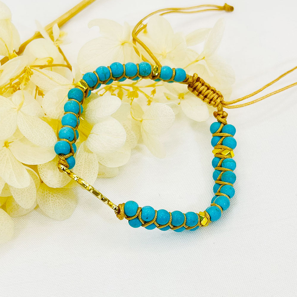 Turquoise White Double Braided Wrap Bracelet