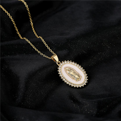 Virgin Mary Oval Disc Chain Necklace