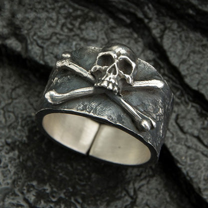 Black Punk Skull Adjustable Thick Band Ring