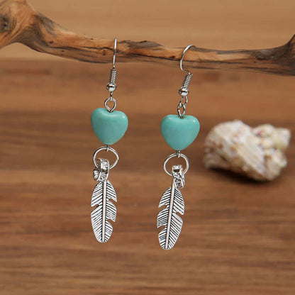 Bohemia Heart Feather Turquoise Earrings