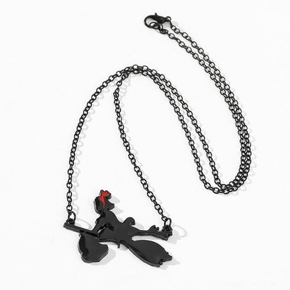 Cute Black Cat Hanging Witch Broom Necklace