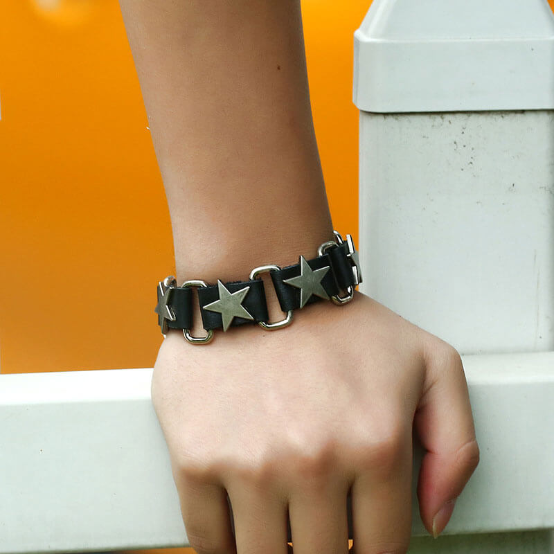 Pentagram Punk Leather Bracelet