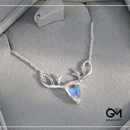 Santa Elk Shape Pear Cut Moonstone Pendant Chain