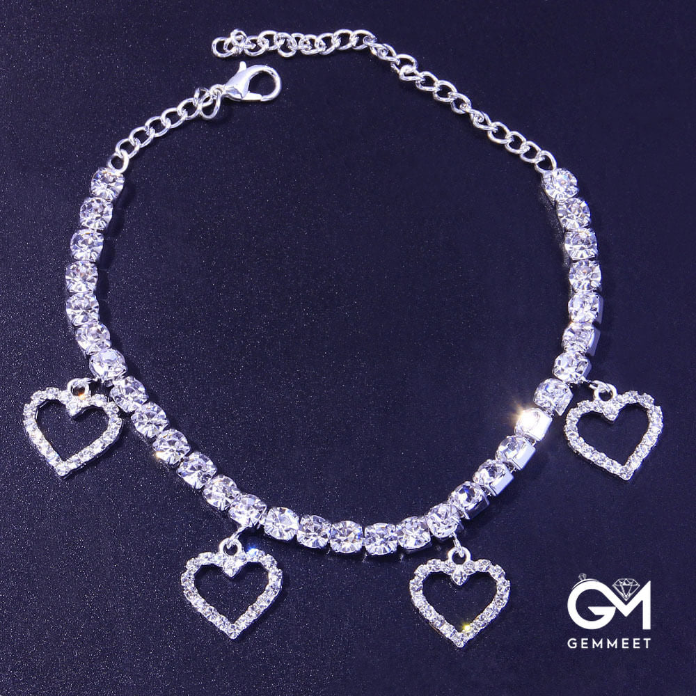 Personality Flash Zircon Hollow Heart Anklet