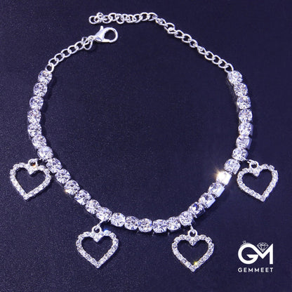 Personality Flash Zircon Hollow Heart Anklet