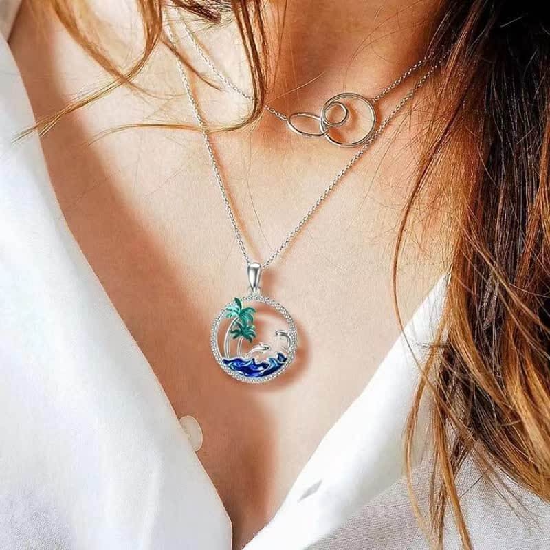 Blue Ocean Scene Palm Tree Necklace