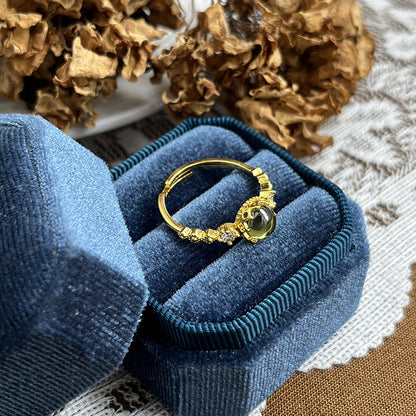 Olive Green Gold Plated Vintage Ring