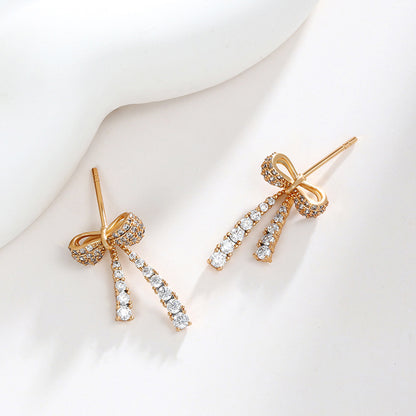 Micro Paved Zircon Tassel Bow Earrings for Women