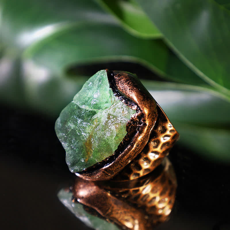 Moldavite Natural Crystal Adjustable Ring