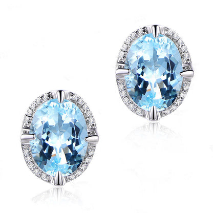 Four Prong Aquamarine Crystal Gemstone Earrings