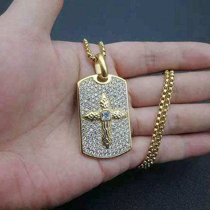 Hip Hop Cross Rectangular Gold Plated Zircon Pendant