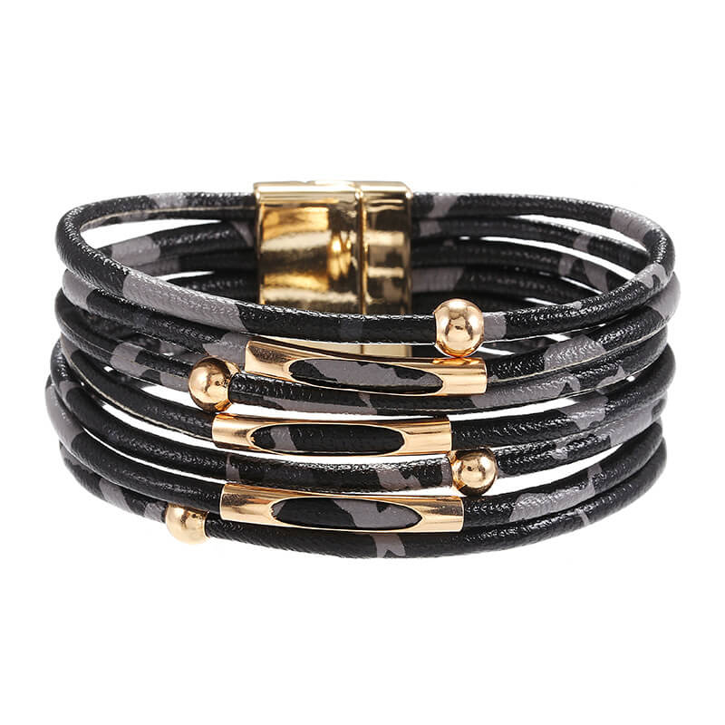 Alloy Leopard Print Magnet Buckle Leather Strap Bracelet