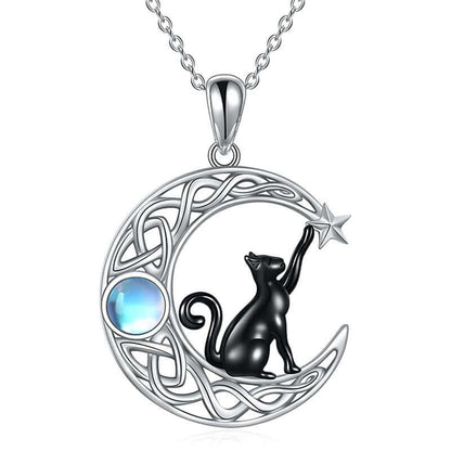 Cute Moon Cat Silver Necklace