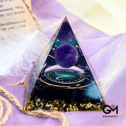 Amethyst Sphere With Obsidian Zodiac Aries Orgone Pyramid