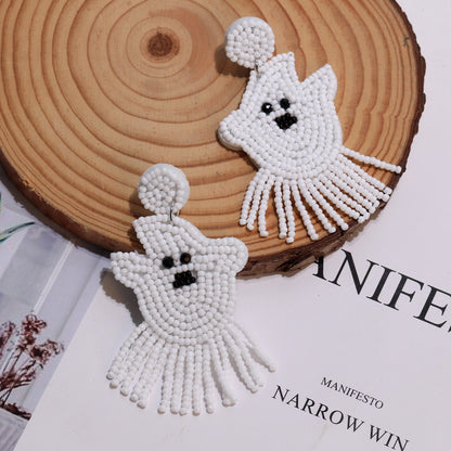 Halloween Cute White Ghost Handmade Rice Bead Earrings