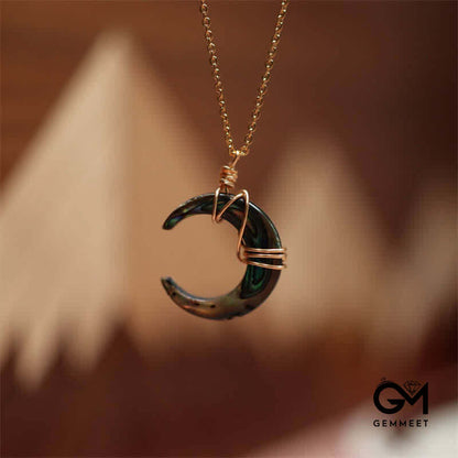 Tridacna Stone Crescent Moon Blessing Necklace Pendant