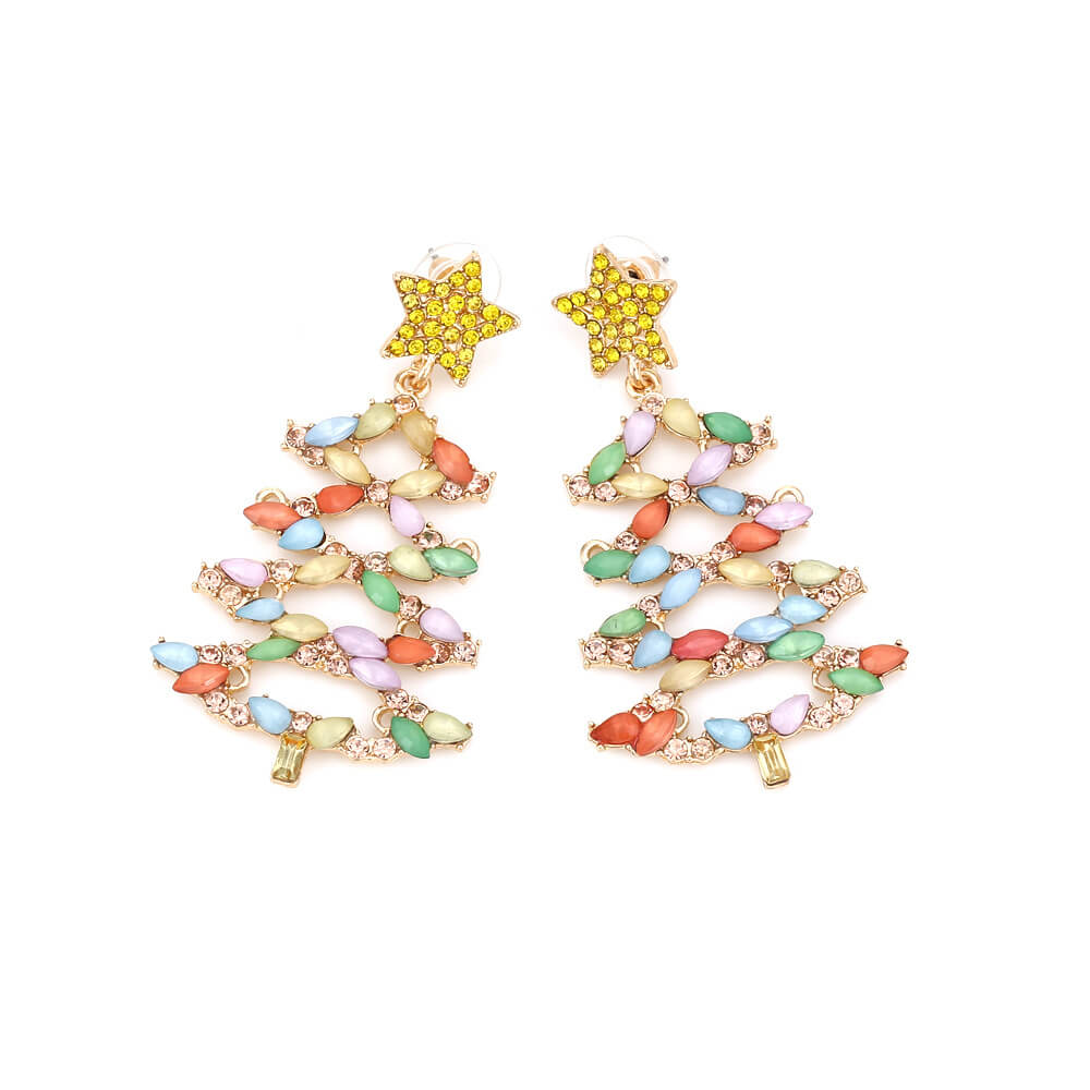 Christmas Earrings Creative Hollow Alloy Inlaid Zircon Star Christmas Tree Earrings Exaggerated Design