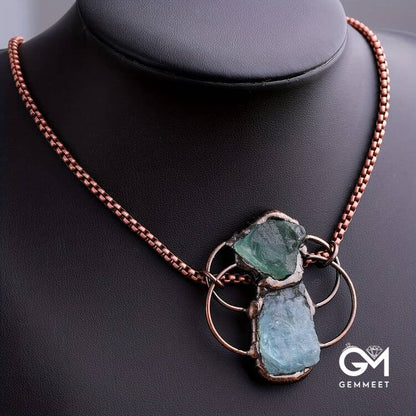 Green Fluorite Aquamarine Combination Pendant Necklace