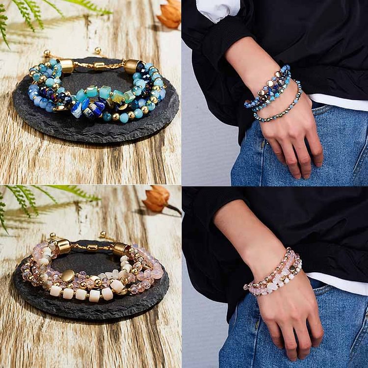 Colorful Natural Crystal Winding Multilayer Adjustable Bracelet