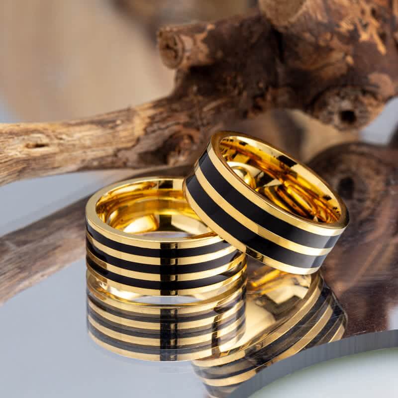 Two Tone Black & Yellow Gold Ring