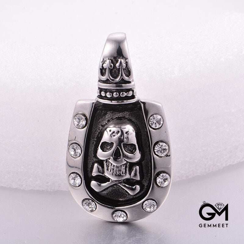 Titanium Steel Hip Hop Skull Zircon Necklace