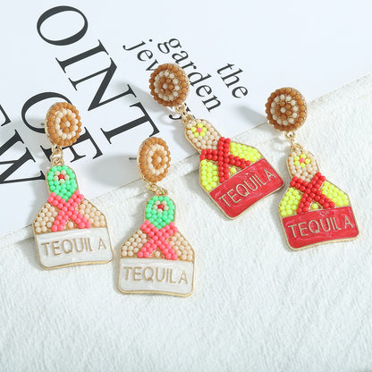 Nightclub Disco Wine Bottle Festive Party Rice Bead Earrings