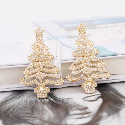 Christmas New Exaggerated Hollow Full Inlaid Zircon Christmas Tree Earrings Exaggerated Creative Flower Stud Earrings