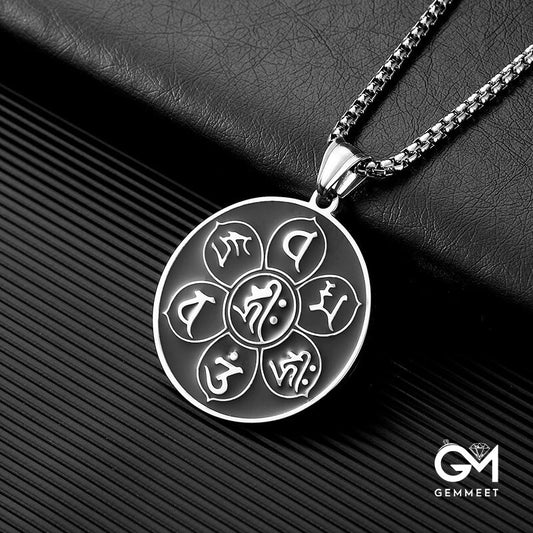 Titanium Steel Six Words of Truth Symbol Necklace