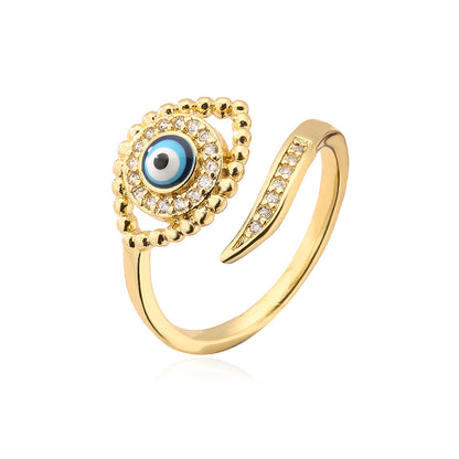 Golden Evil Eye Full Stones Ring