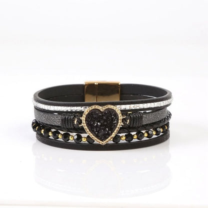 Heart Shape Cluster Multilayer Braided Leather Bracelet