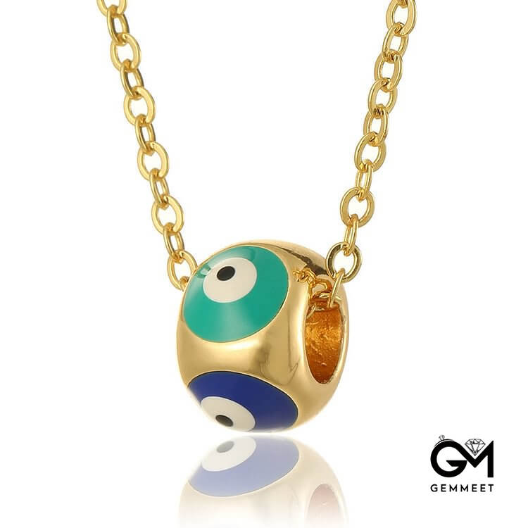 Oil Dripping Round Evil Eye Pendant Necklace