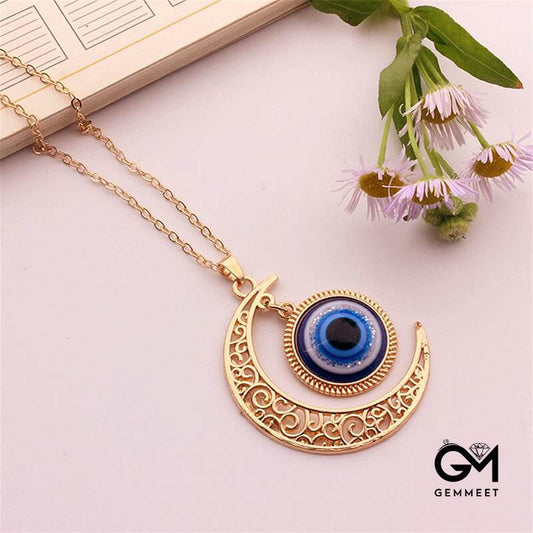 "Moon Love" - Blue Eye Evil Eye Star Necklace