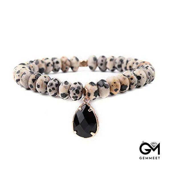 Natural Dalmatian Jasper Obsidian Hamsa Pendant Bracelet