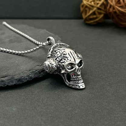 Stainless Steel Skull Headphones Pendant Retro Punk Men's Necklace