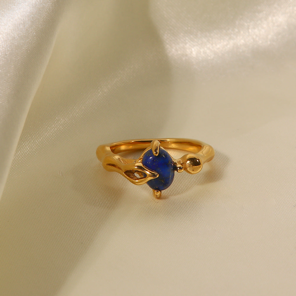 Court Vintage Titanium Prong Seting Lapis Lazuli Signet Ring