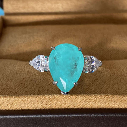 Paraiba Tourmaline With Zircon Drop Ring