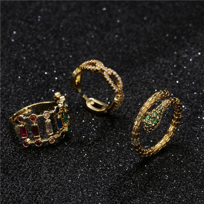 Hollow Color Stones 2-Layers Ring