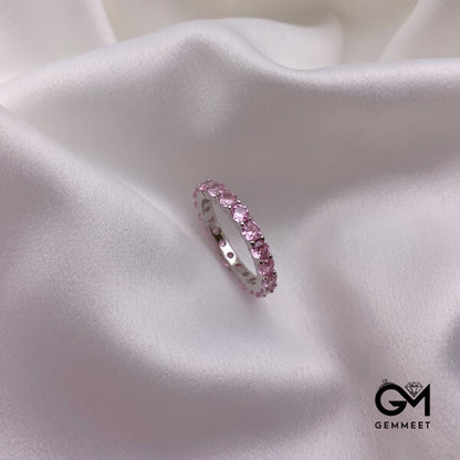 S925 Sterling Silver Full Row Pink Zircon Ring