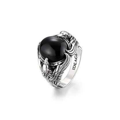 Vintage Eagle Sterling Silver Black Onyx Rings