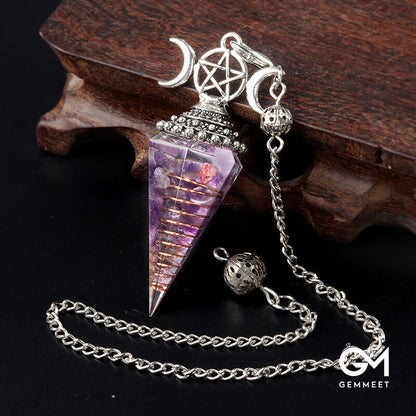 Colored Stone Aquamarine Hexagon Cone Spirit Pendulum