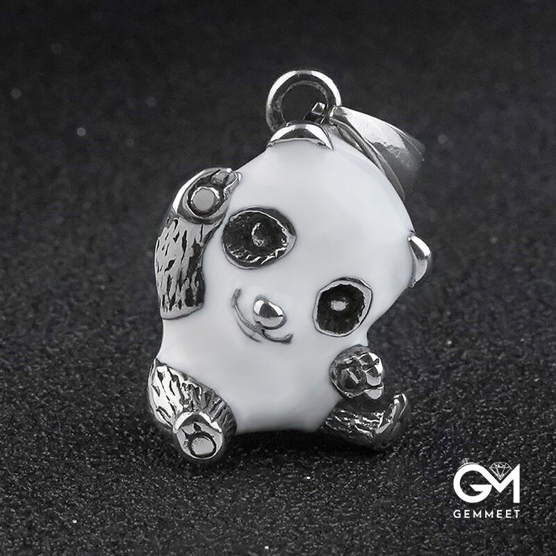 Titanium Steel Drop Glue Panda Necklace