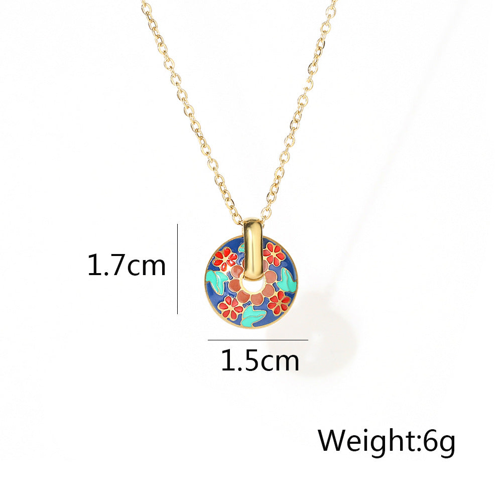 Color Painting Disc Pendant Necklace