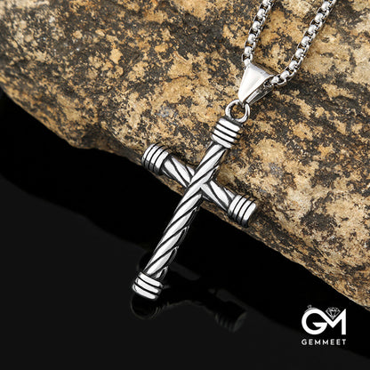 Twisted Pattern Cross Titanium Steel Necklace