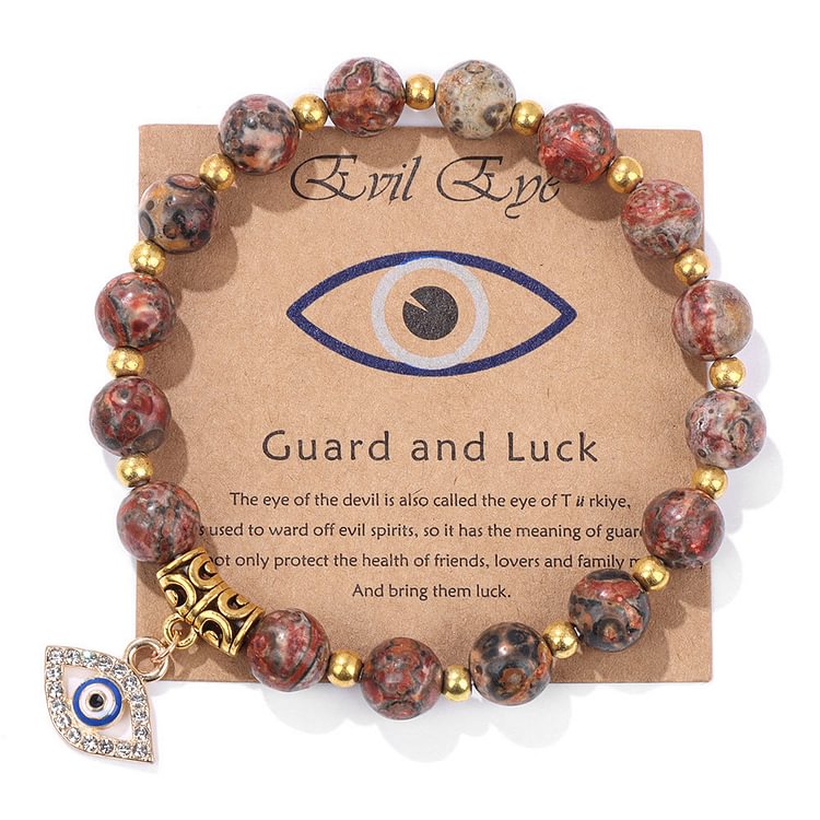 Purple Jade & Color Stone Bead Evil Eye Pendant Bracelet