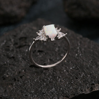 S925 Silver Inlaid Zircon Opal Ring