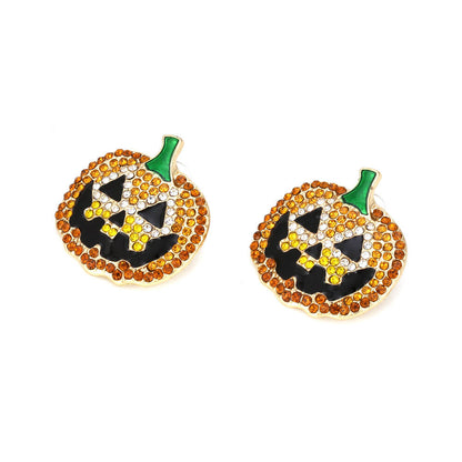 Halloween Stud Earrings Retro Funny Alloy Drip Oil Inlaid Zircon Pumpkin Earrings