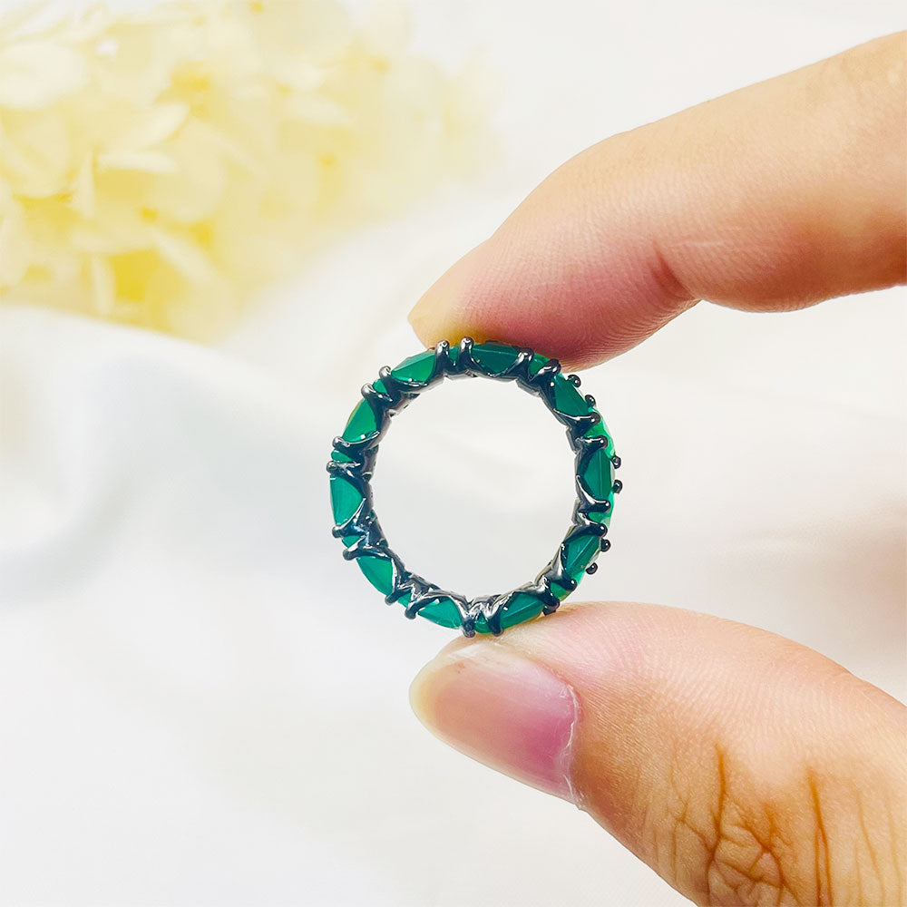 Simple Inlaid Dark Green Zircon Ring