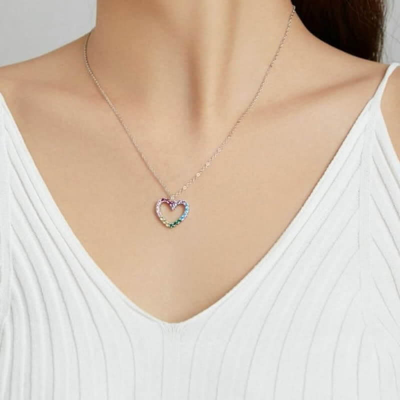 Women's Rainbow Heart Pendant Necklace