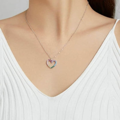 Women's Rainbow Heart Pendant Necklace