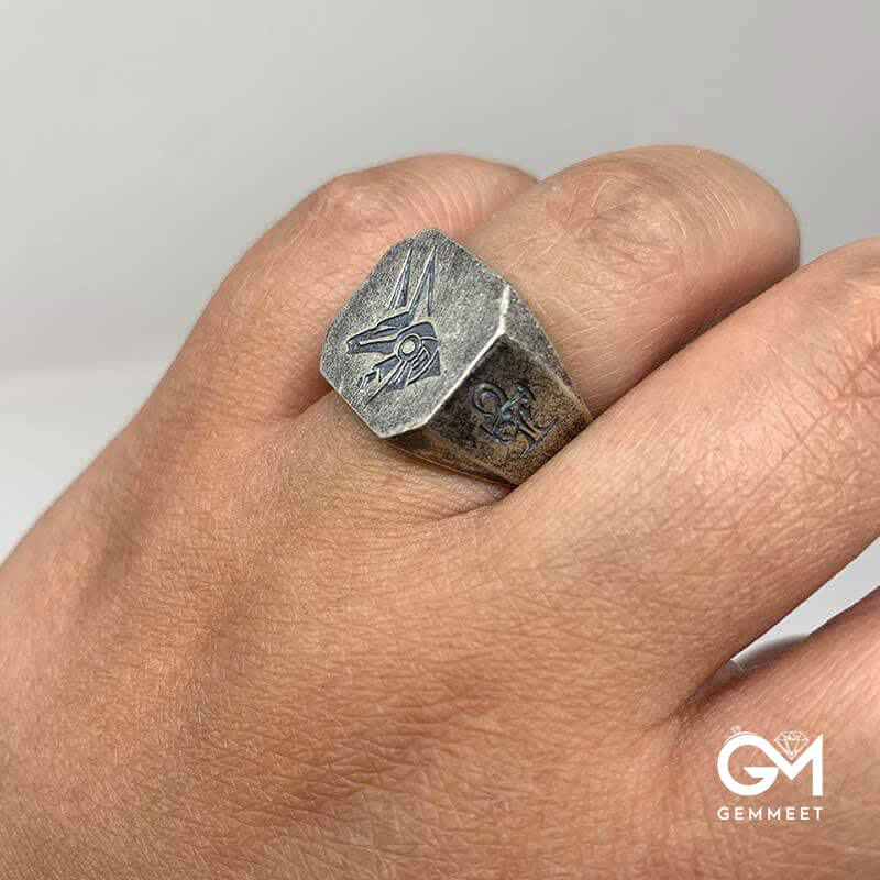 The God Of The Sky - Horus and Anubis Sterling Silver Ring